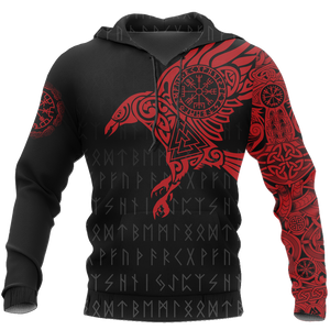 Unisex Hoodie All Over Print Viking Gifts Vikings - The Raven of Odin Tattoo Red Unisex Hoodie