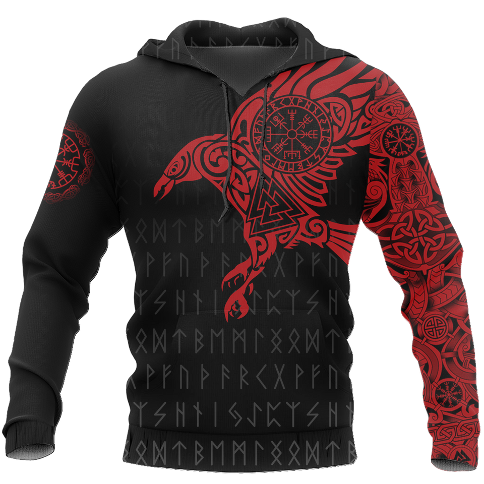 Unisex Hoodie All Over Print Viking Gifts Vikings - The Raven of Odin Tattoo Red Unisex Hoodie