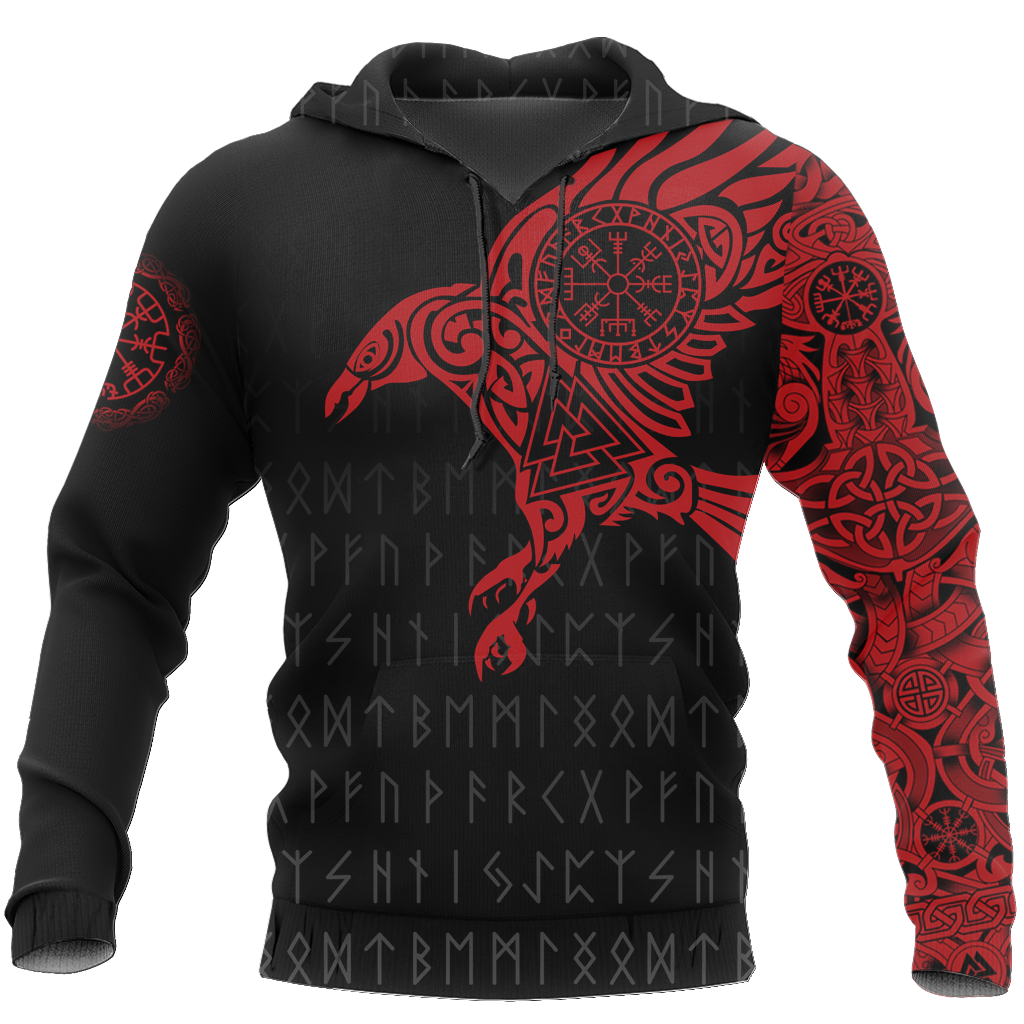 Unisex Hoodie All Over Print Viking Gifts Vikings - The Raven of Odin Tattoo Red Unisex Hoodie