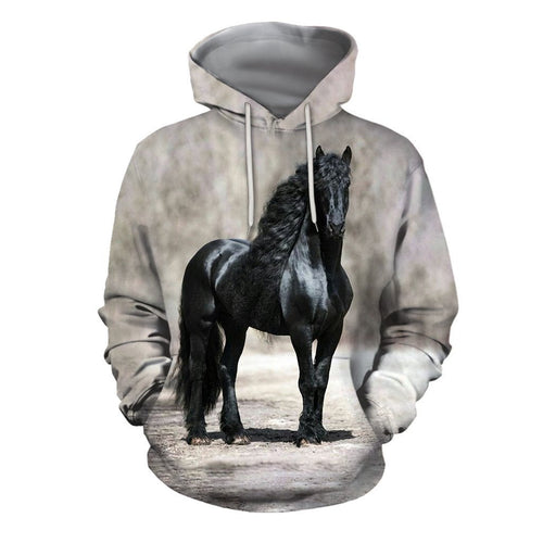 Horse Gifts All Over Printed Black Horse Unisex Hoodie