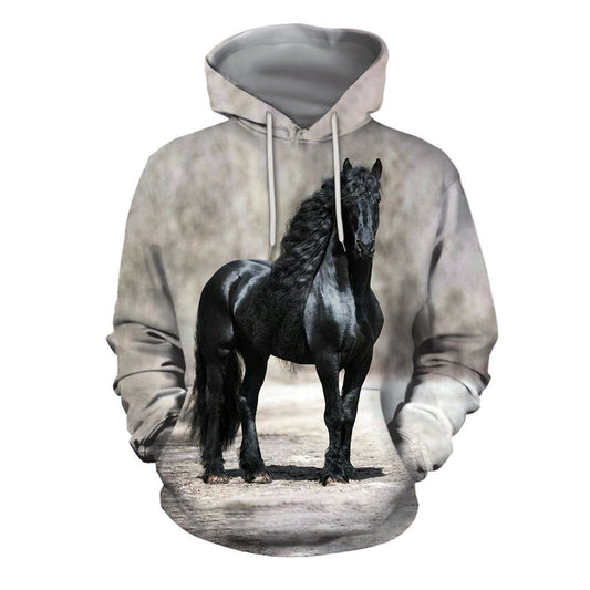 Horse Gifts All Over Printed Black Horse Unisex Hoodie