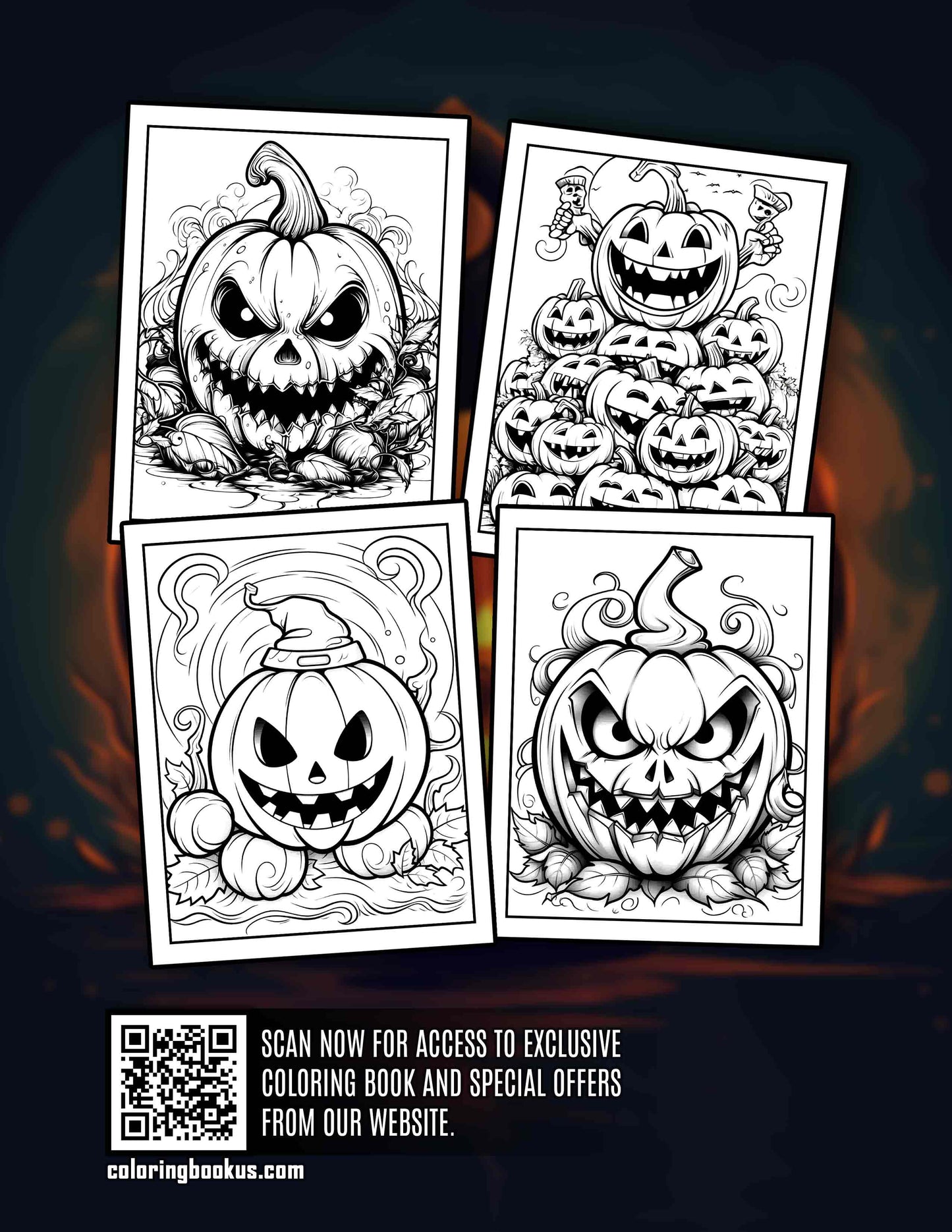 Horror Pumpkin Halloween 30 Pages Printable Coloring Book