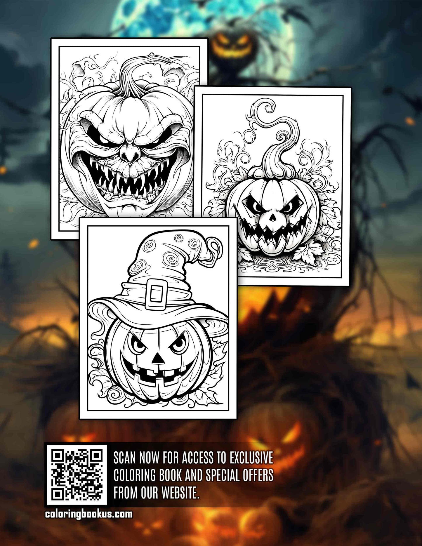 Horror Pumpkin Halloween 30 Pages Printable Coloring Book