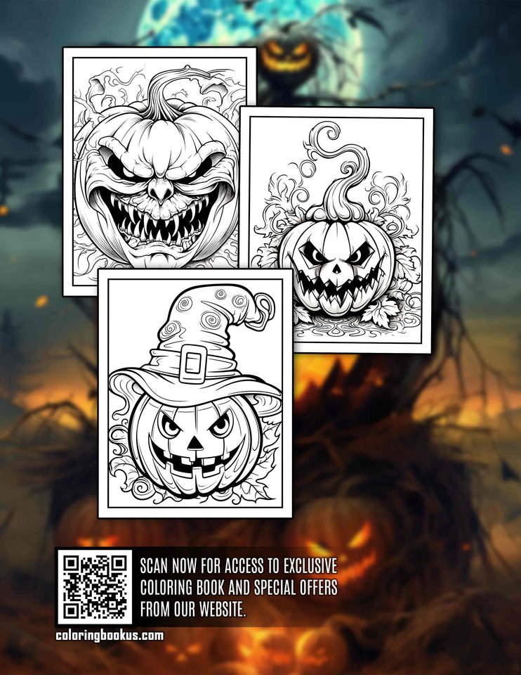 Horror Pumpkin Halloween 30 Pages Printable Coloring Book
