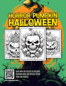 Horror Pumpkin Halloween 30 Pages Printable Coloring Book