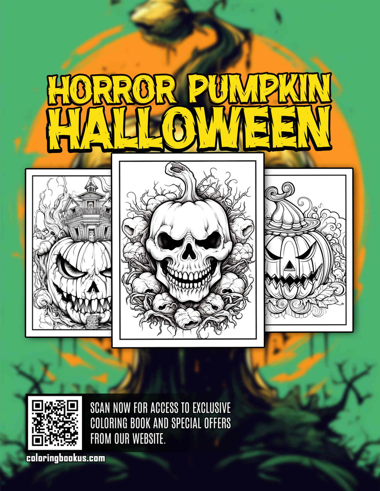 Horror Pumpkin Halloween 30 Pages Printable Coloring Book