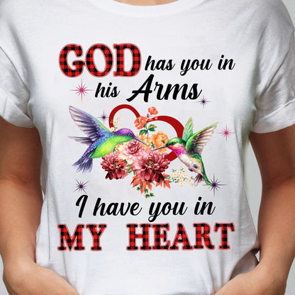 Hummingbird couple, heart shape, God has you in his arm, I have you in my heart - Heaven Apparel