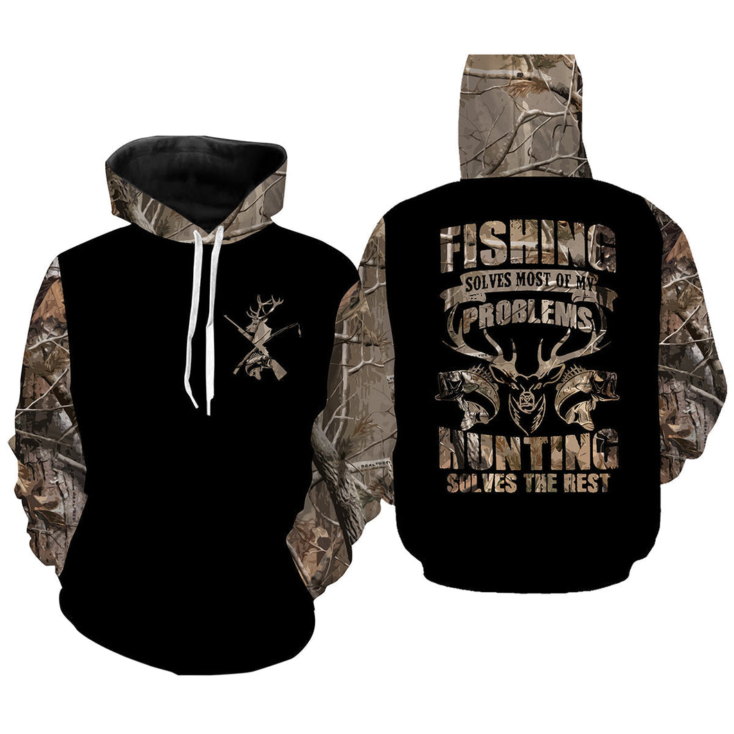 Hunting and fishing solves my problem camouflage all over print shirts TATS187