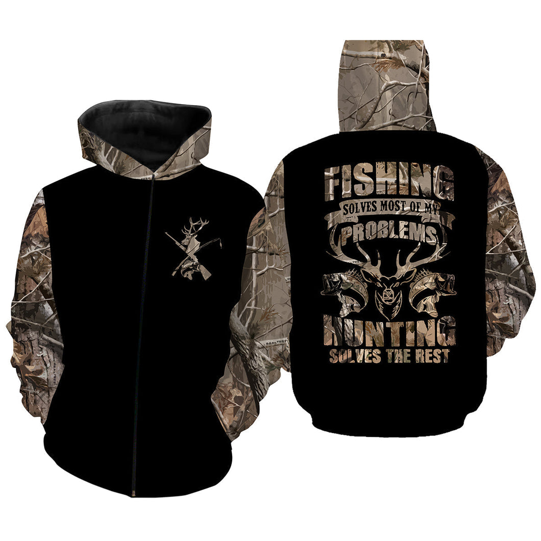 Hunting and fishing solves my problem camouflage all over print shirts TATS187