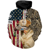 Yellow Labrador Retriever Hunting Bird Dog Duck Hunter American flag full printing shirt, Hoodie FSD3262 Hoodie