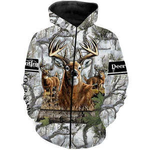 Whitetail Deer Buck hunting Winter Snow camo All over print Shirt