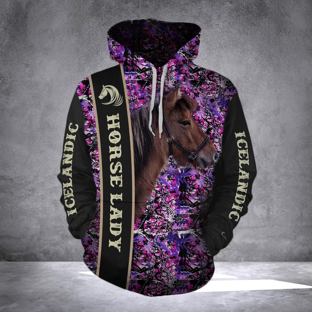 Icelandic horse lady pink camo all over print hoodie shirt gift - IPH561