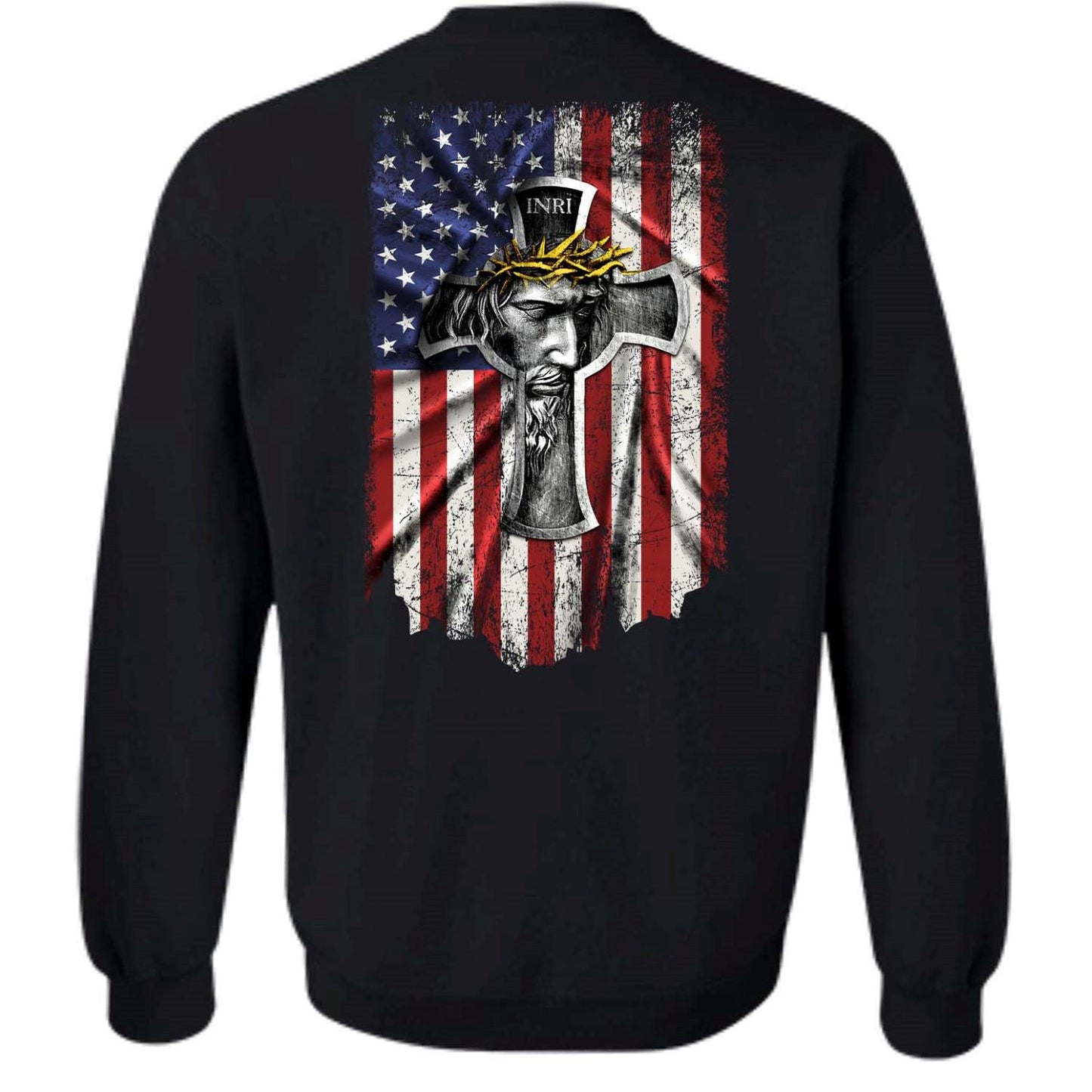 Us flag, Jesus painting, Crown of thorns, God blesses us - Jesus Back-printed Apparel