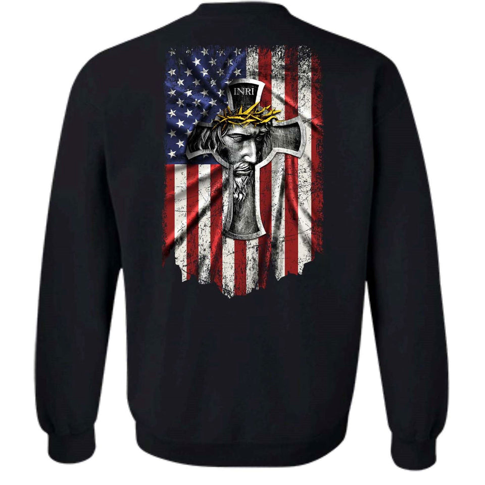 Us flag, Jesus painting, Crown of thorns, God blesses us - Jesus Back-printed Apparel