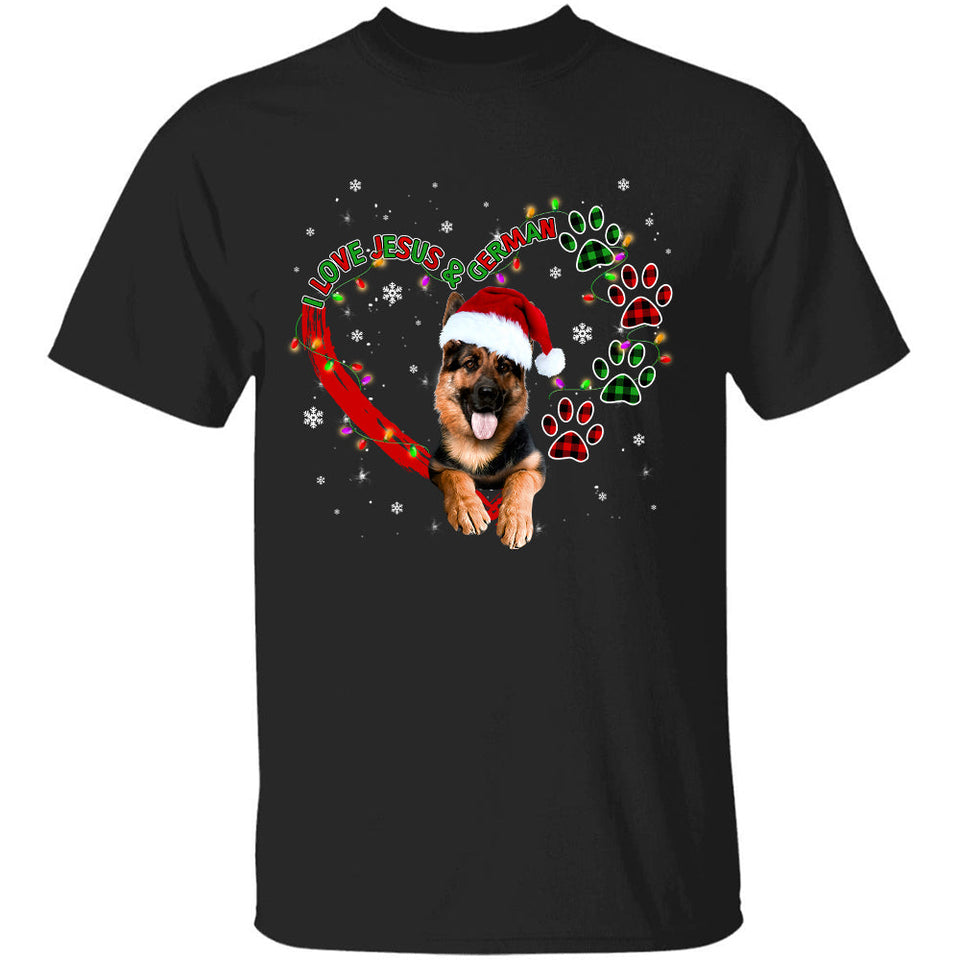 Jesus - Happy Christmas with dog - I love Jesus and German - Apparel