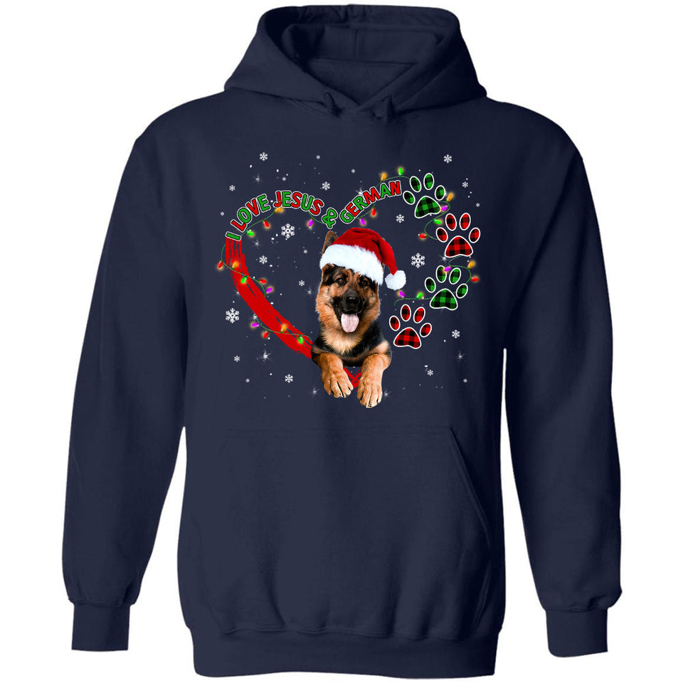 Jesus - Happy Christmas with dog - I love Jesus and German - Apparel