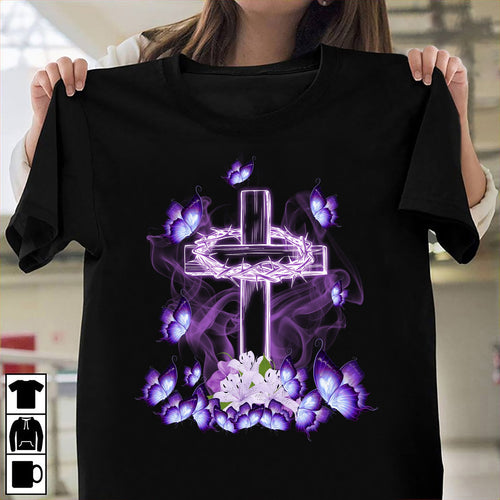 Jesus - Beautiful cross and purple butterflies Jesus Apparel
