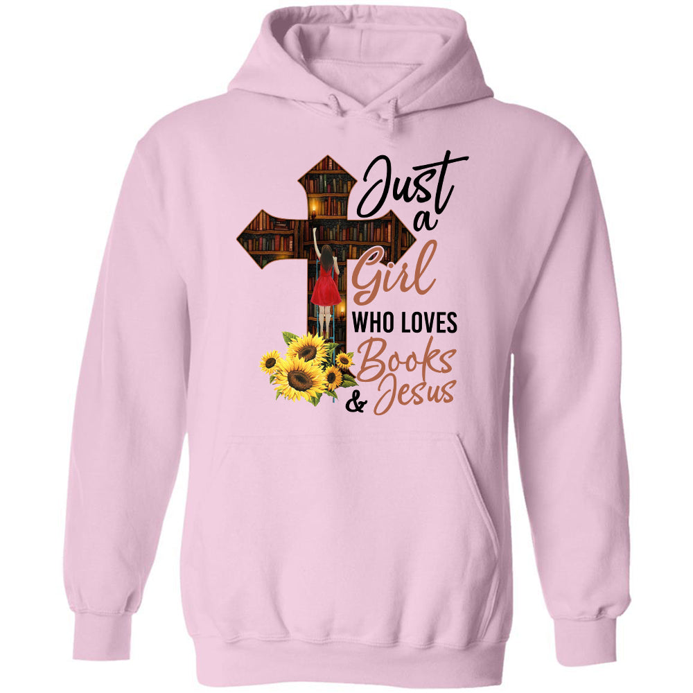In the library, Beautiful girl, Just a girl who loves books and Jesus - Jesus Apparel