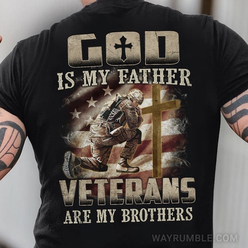 Veteran is crying in front of the cross, God is my father - Jesus Back-printed Apparel