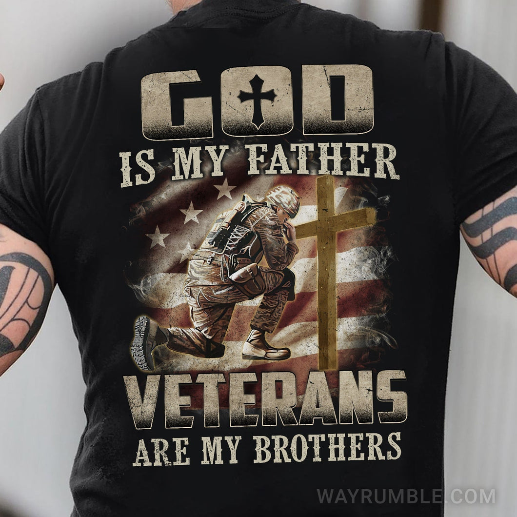 Veteran is crying in front of the cross, God is my father - Jesus Back-printed Apparel