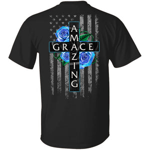 Jesus - Blue rose and Cross - Amazing Grace - Back-printed Apparel