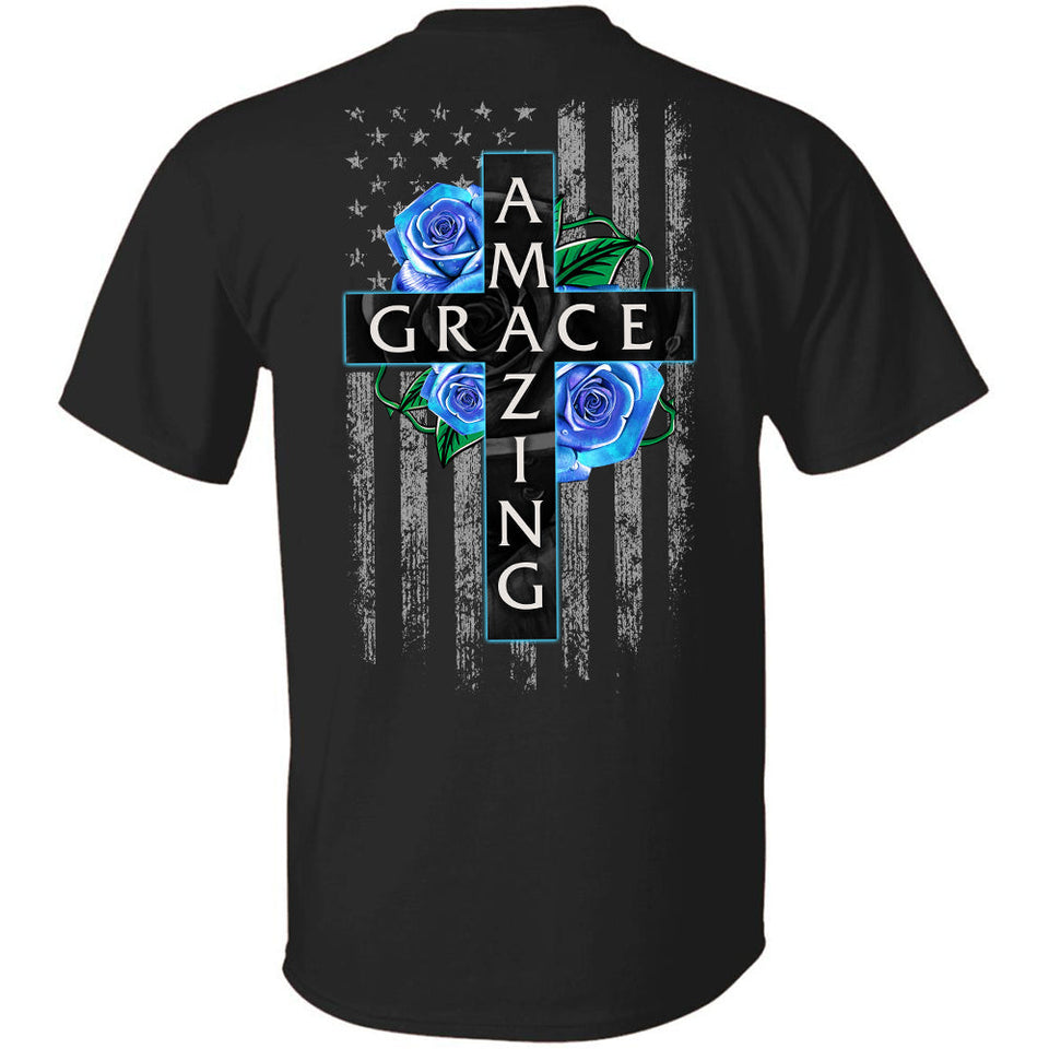 Jesus - Blue rose and Cross - Amazing Grace - Back-printed Apparel
