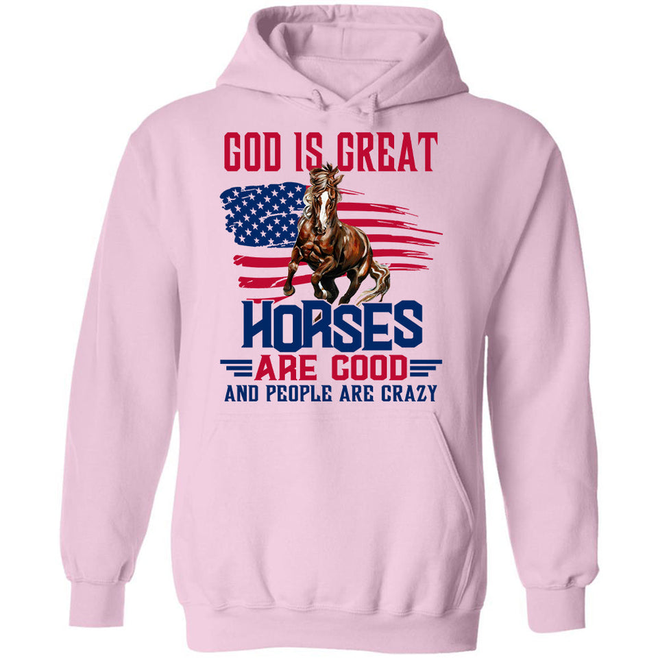 Running horse, US flag, God is great, Horses are good, People are crazy - Jesus Apparel