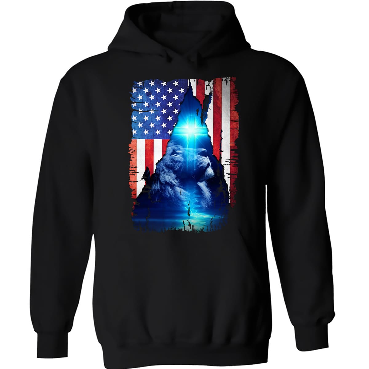 Us flag, Lion of Judah, The great Lion, Beautiful Cross on the sky - Jesus Apparel