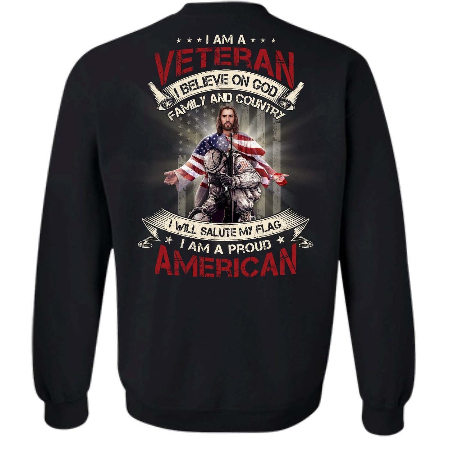Jesus apparel, American flag, I am a veteran - Jesus Back-printed Apparel