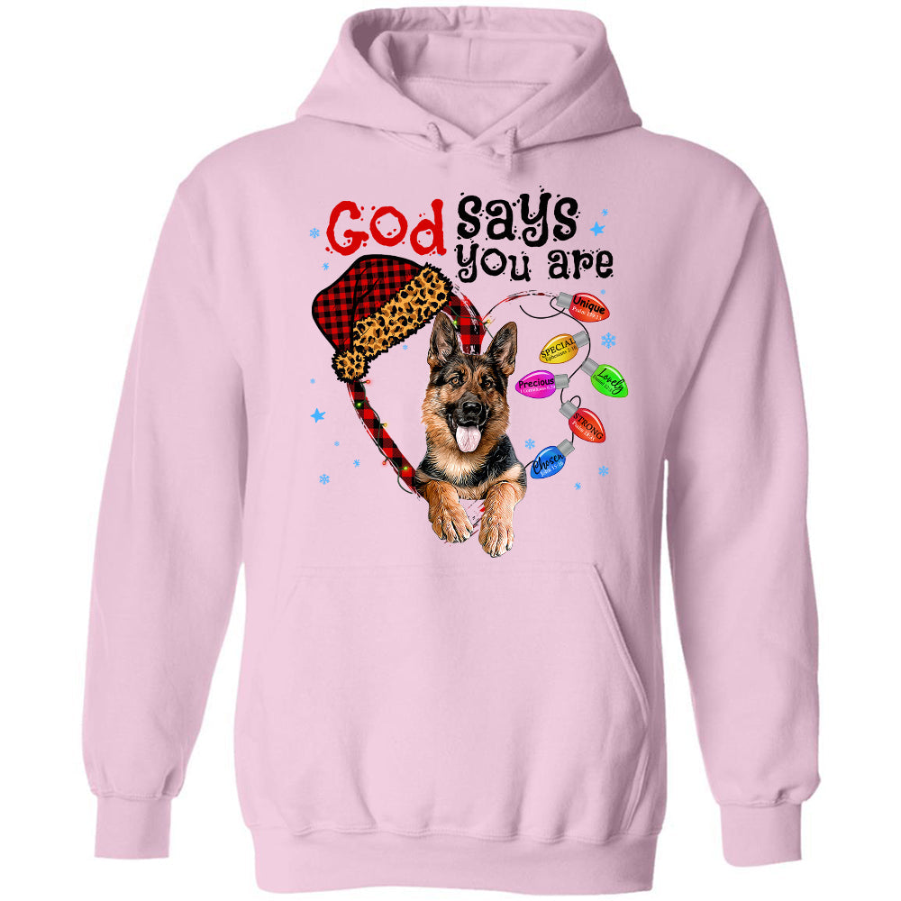 German Shepherd, Christmas decoration lights, God says you are - Jesus Apparel