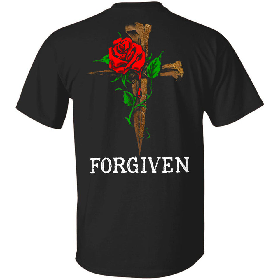 Jesus - Rose and Cross - Forgiven - Back-printed Apparel