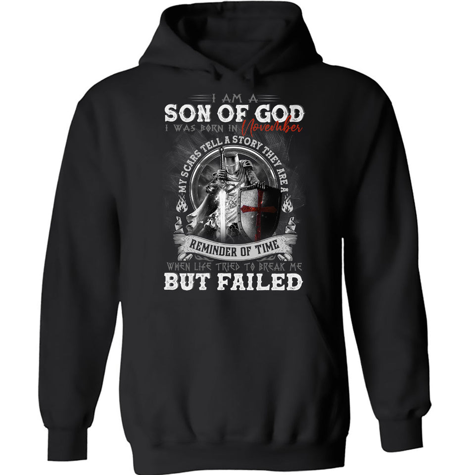 Born in November, I am a son of God - Jesus, Warrior Back-printed Apparel