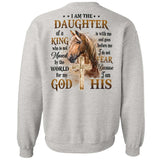 I am the daughter of a King, Brown horse, Wooden cross - Jesus Back- printed Apparel
