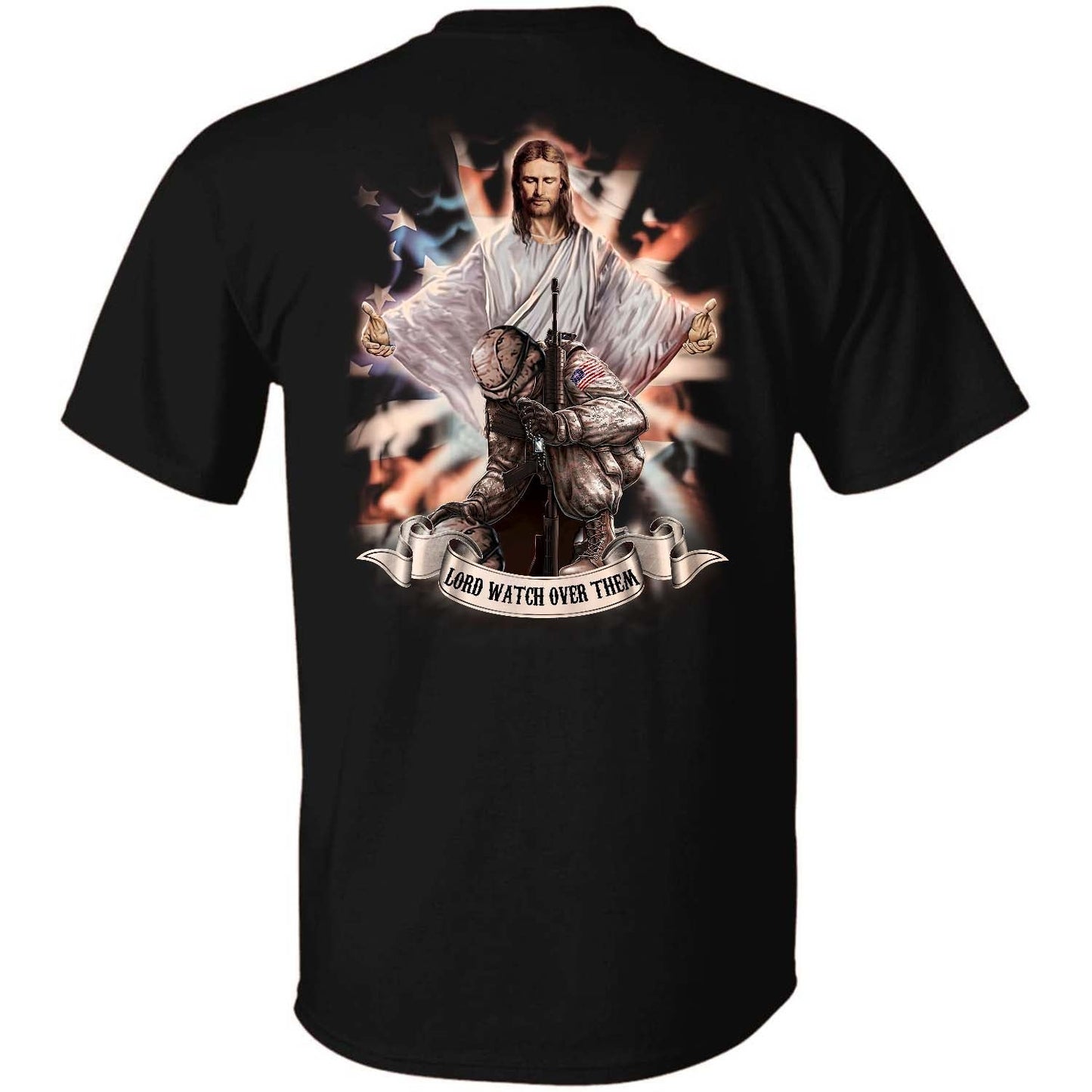 Jesus painting, Veteran in the arms of God, Lord watch over them - Jesus Back-printed Apparel