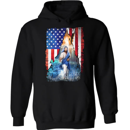 Us flag, Jesus walks on water, Holding Jesus's hand - Jesus Apparel