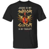 Rock, Guitar on fire, Jesus is my savior, Guitar is my therapy - Jesus Apparel