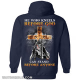 Mighty warrior, Lion king, Golden cross, He who kneels before God can stand before anyone - Jesus Back-printed Apparel