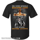 Mighty warrior, Lion king, Golden cross, He who kneels before God can stand before anyone - Jesus Back-printed Apparel