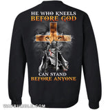 Mighty warrior, Lion king, Golden cross, He who kneels before God can stand before anyone - Jesus Back-printed Apparel