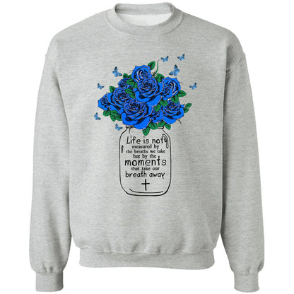 Blue flower, blue butterfly, Life isn't measured by the breaths we take - Jesus Apparel