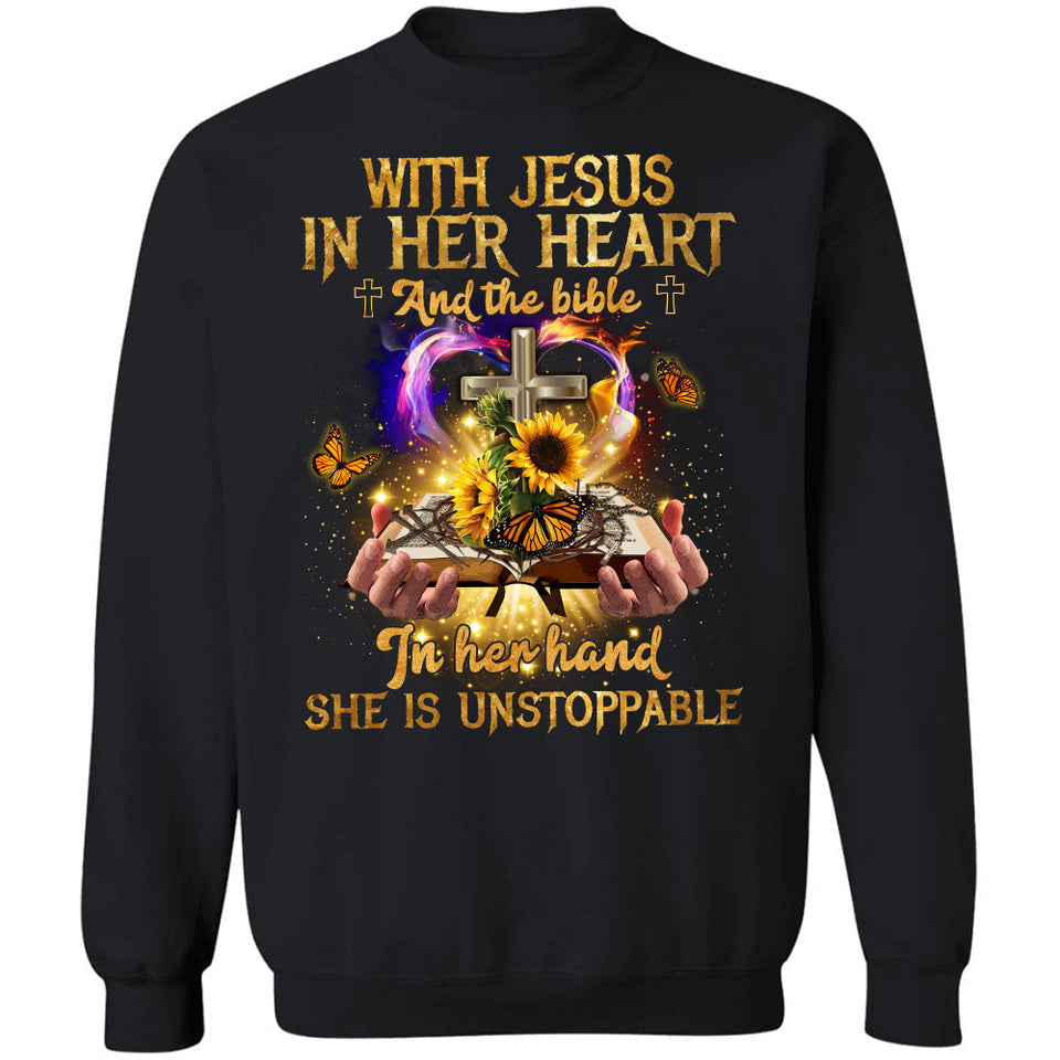With Jesus in her heart, She is unstoppable - Jesus Apparel
