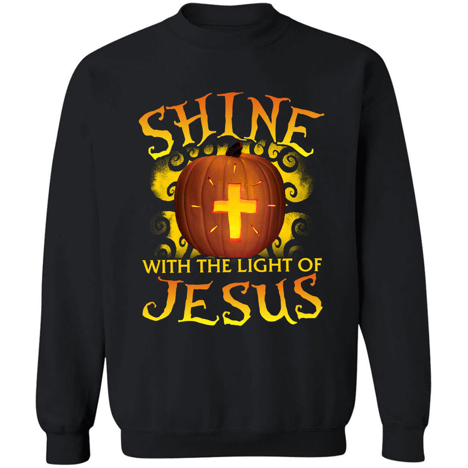 Halloween apparel, Golden cross, Big pumpkin, Shine with the light of Jesus - Jesus Apparel