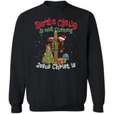 Christmas tree, Snowy night, Wooden cross, Santa Clause is not coming, Jesus Christ is - Jesus Apparel