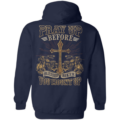 Jesus - Blessed Biker - Pray up before you mount up - Back-printed Apparel