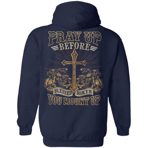 Jesus - Blessed Biker - Pray up before you mount up - Back-printed Apparel