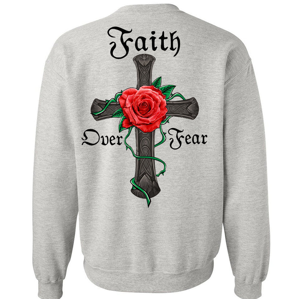 Jesus - Rose and Cross - Faith over fear - Back-printed Apparel