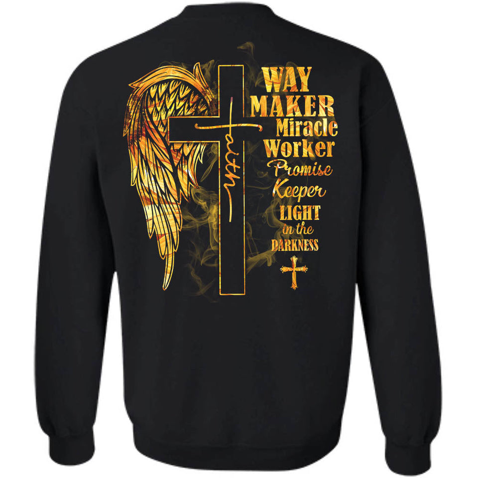 Golden cross, Phoenix wings, Way maker miracle worker - Back-printed Apparel