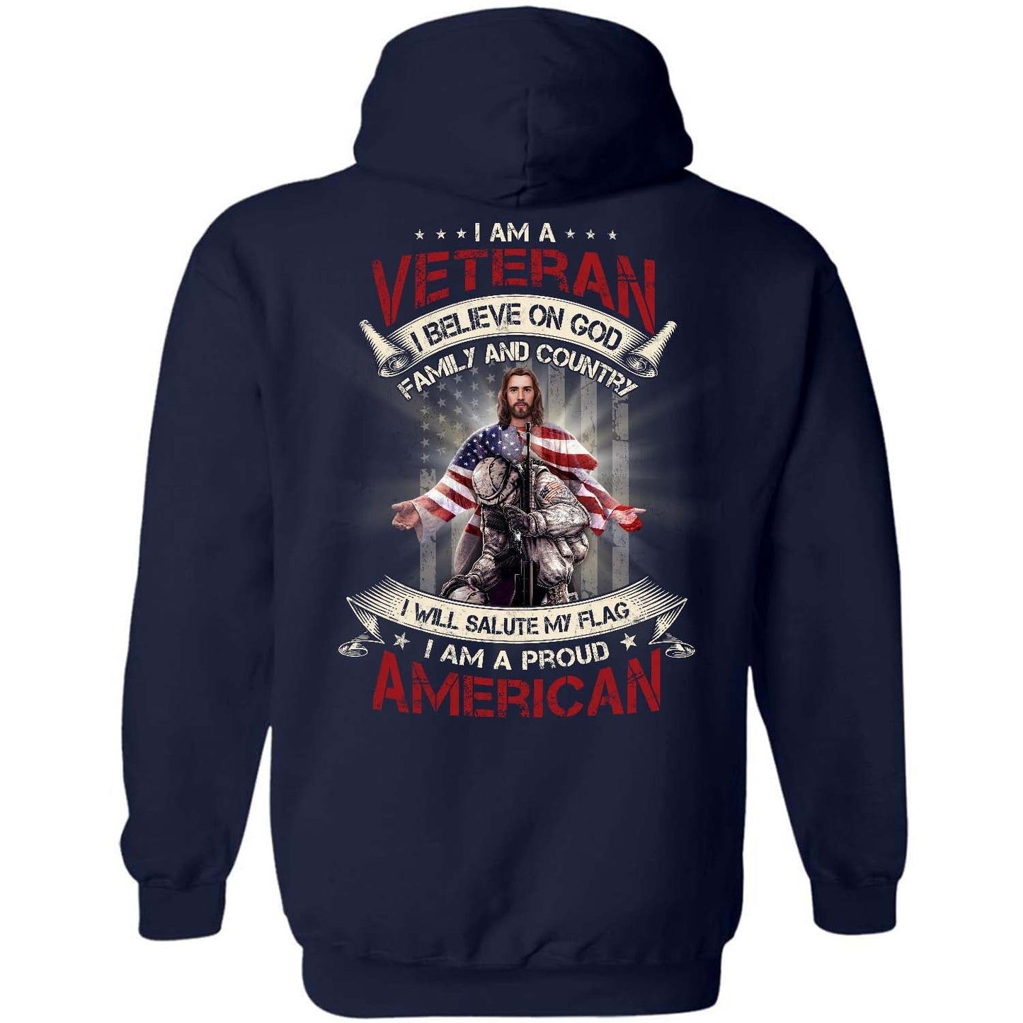 Jesus apparel, American flag, I am a veteran - Jesus Back-printed Apparel