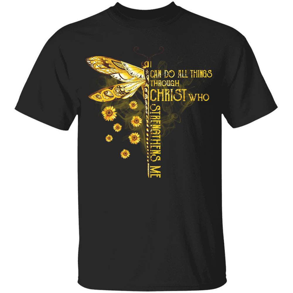 Golden dragonfly drawing, Sunflower, I can do all things - Jesus Apparel