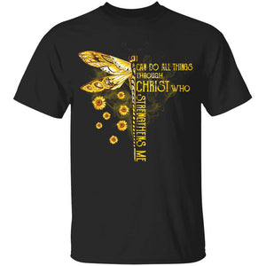 Golden dragonfly drawing, Sunflower, I can do all things - Jesus Apparel